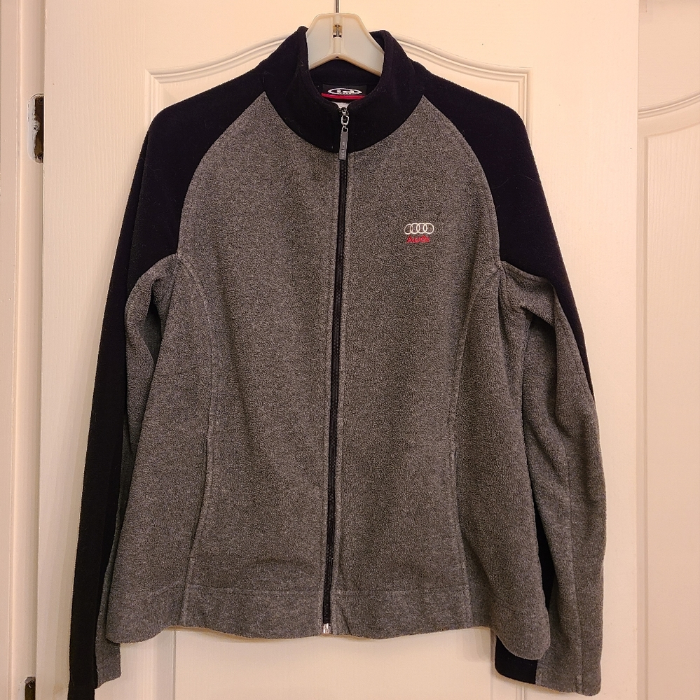 Audi Fleece Zip Jacket Gray Black Women's Large